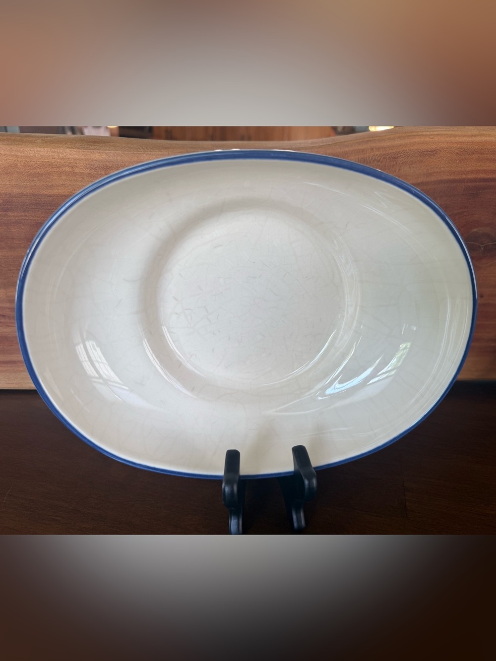Vintage Pfaltzgraff Juniper Oval Serving Bowl Blue Green Stripe USA
